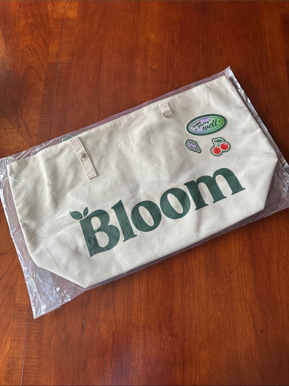Bloom Canvas Tote Bag in Cream with Green Logo